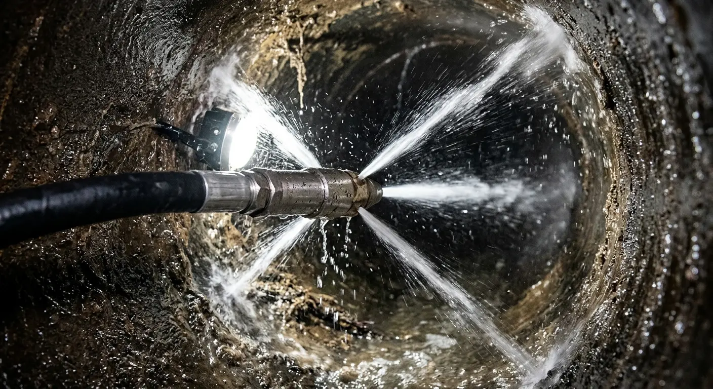 High-pressure hydro jetting nozzle cleaning sewer pipe for Sewer Cleanout in Rockford
